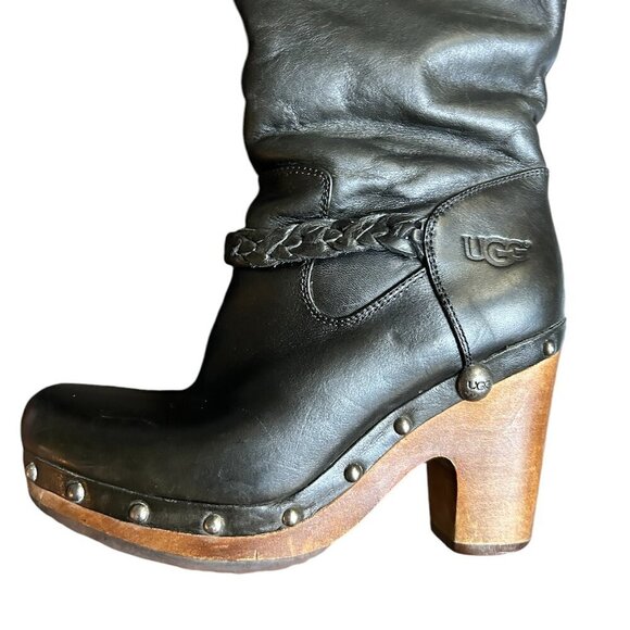 UGG Savanna Shearling Lynnea Black Leather Studded Clog Boots US 9 - Picture 3 of 9